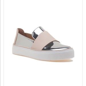 Stuart Weitzman tin glass silver leather sneaker
